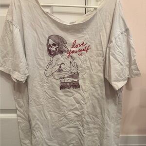 White Graphic Tee with Skull and Love Yourself Design